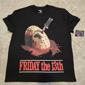 FRIDAY THE 13TH Jason Vorhees Hockey Mask Horror Movie Black T-Shirt Men Sz 2XL